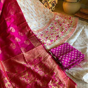 Indian Lahenga (Pink + White) + Soft Banarsee
